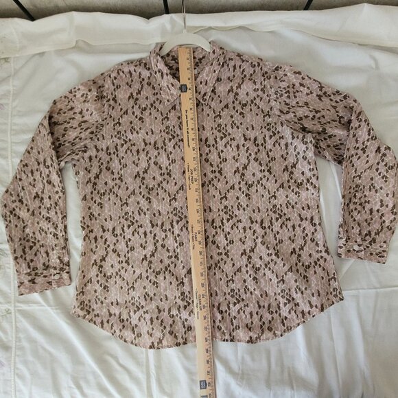 Liz & Co. Pink Tan Brown Womens Long Sleeve Button Blouse XL - Picture 9 of 15